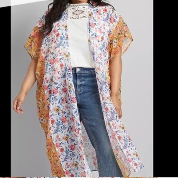 Lightweight Yellow White Floral Longline Sheer Kimono Duster Wrap Boho Cover Up - Picture 1 of 9